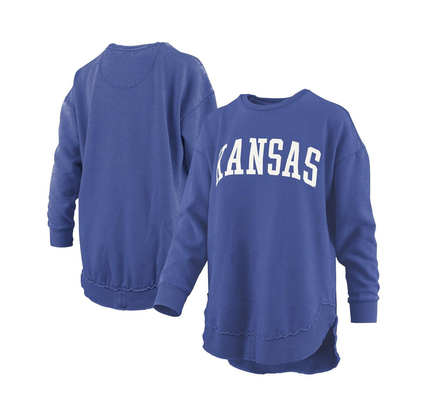 Women's Royal Kansas Jayhawks Melange Poncho Vintage Fleece Long Sleeve Pullover Sweatshirt