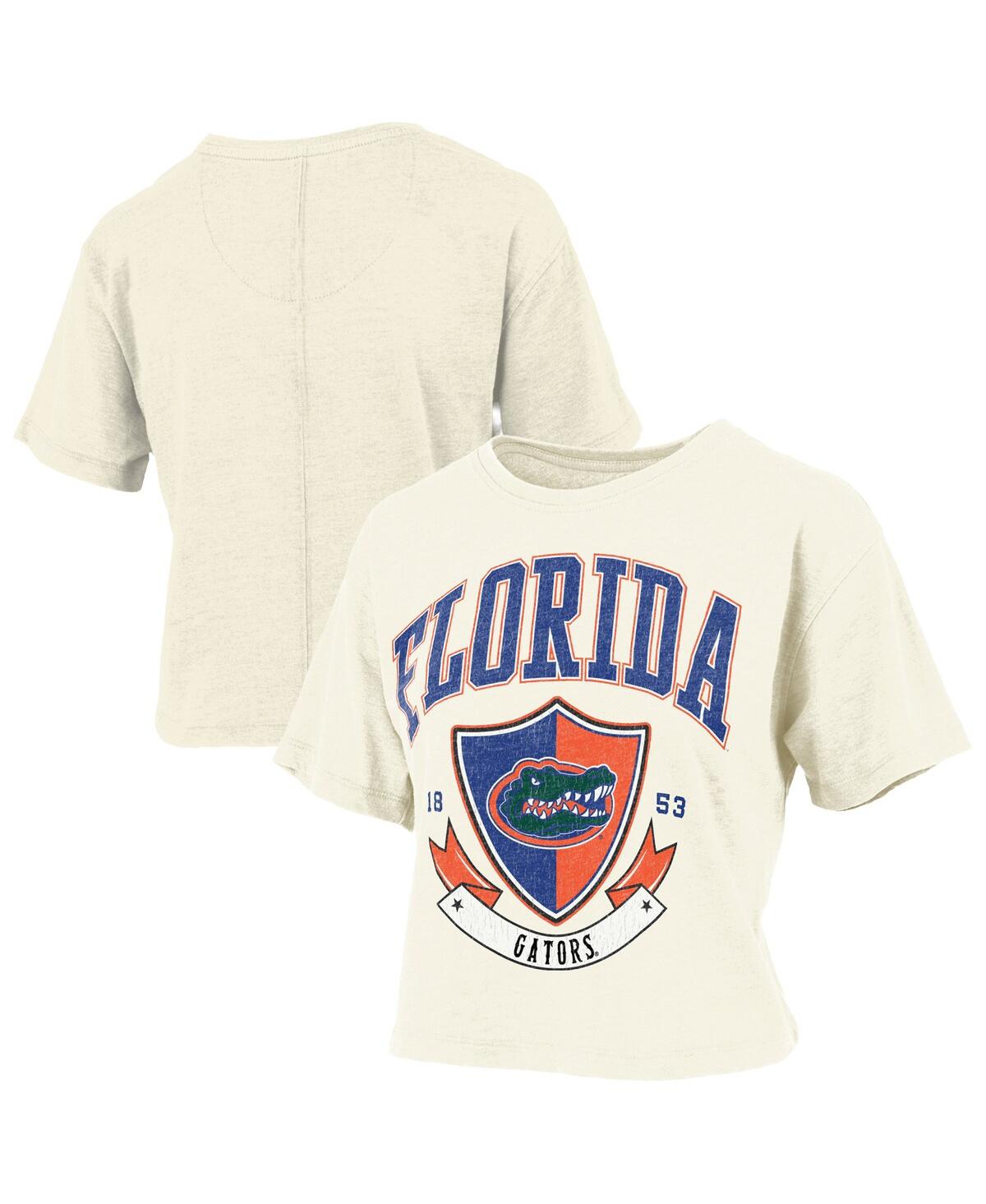 PRESSBOX WOMEN'S CREAM FLORIDA GATORS BUCKLER VINTAGE CROPPED T-SHIRT 