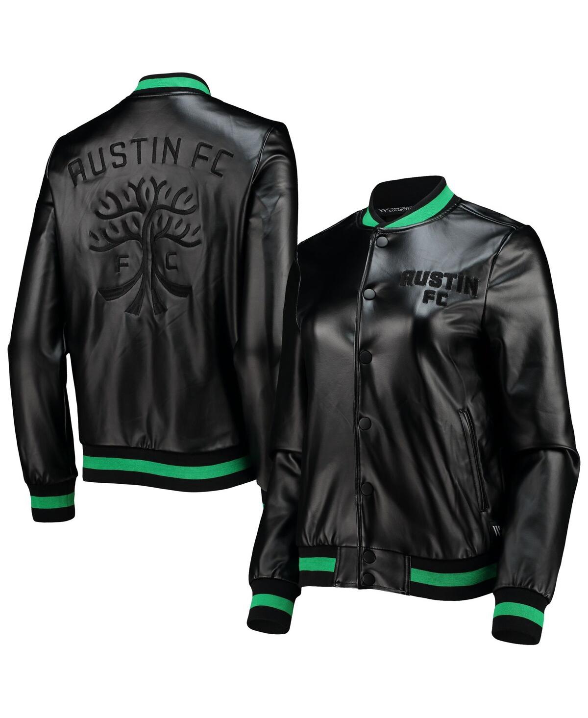 Women's Black Austin Fc Full-Snap Bomber Jacket - Black