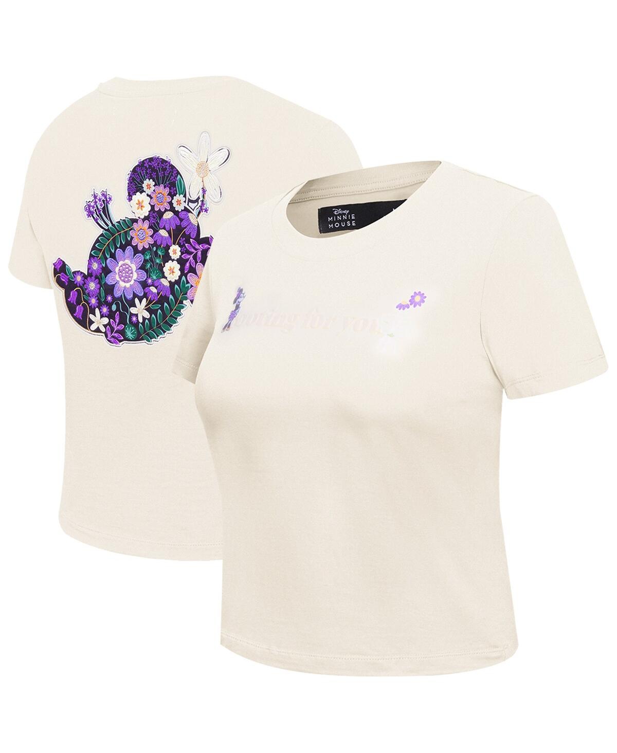 Freeze Max Women's Cream Mickey Friends Rooting For You Baby Doll Cropped T-shirt In Cream