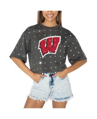 Gameday Couture - Women's Gray Wisconsin Badgers Go Time Rhinestone Crop T-Shirt