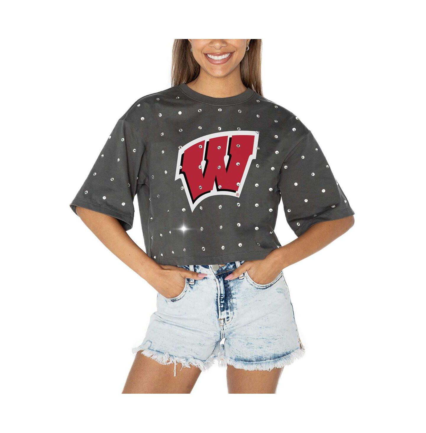 Женская футболка Gameday Couture Gray Wisconsin Badgers Go Time Rhinestone Crop — фото 1