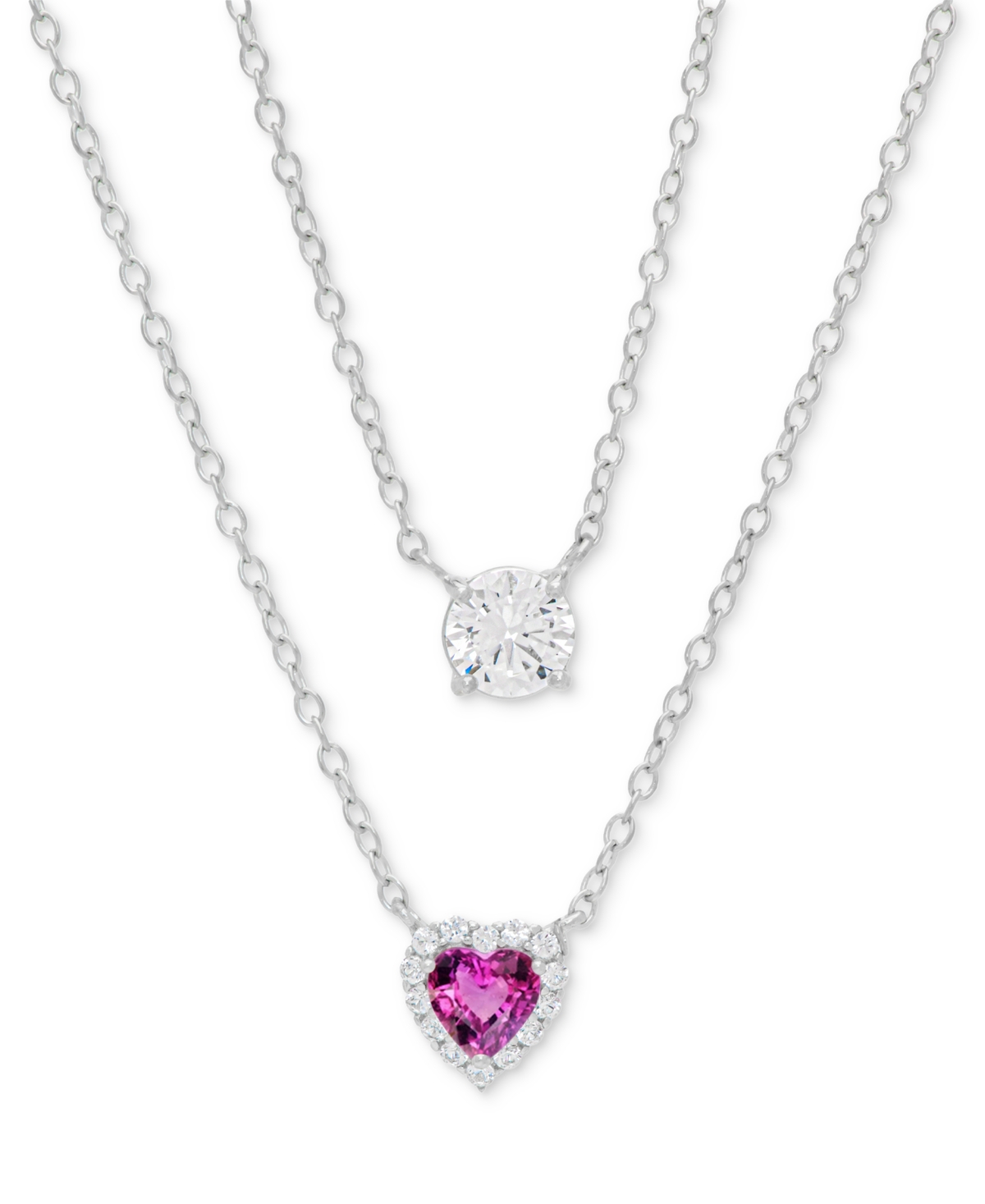 MACY'S LAB GROWN PINK & WHITE SAPPHIRE HEART DOUBLE LAYER NECKLACE (1-3/4 CT. T.W.) IN STERLING SILVER, 30" 