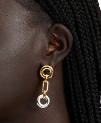 Two-Tone Interlock Linear Drop Earrings