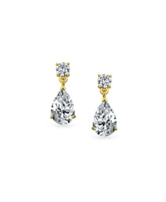 Teardrop CZ Drop Earrings in Gold Plated Sterling Silver