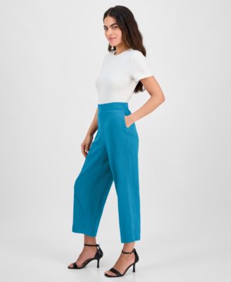 Petite Textured Pull-On Mid-Rise Wide-Leg Pants