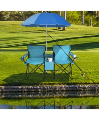 Portable Folding Picnic Double Chair With Umbrella