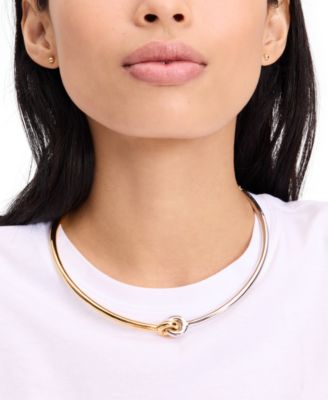 Two-Tone Interlock Structured Collar Necklace, 16" + 3" extender 