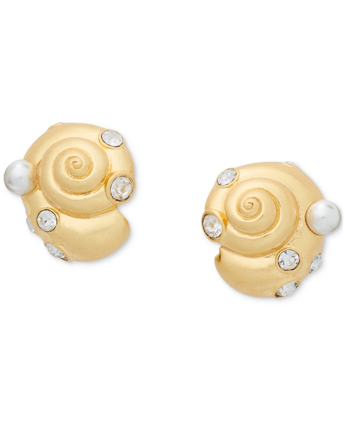Gold-Tone Pave & Imitation Pearl Shell Stud Earrings - Clear/gold