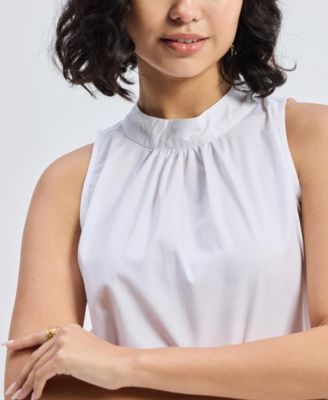 Women's High-Neck Top with Gathers in White