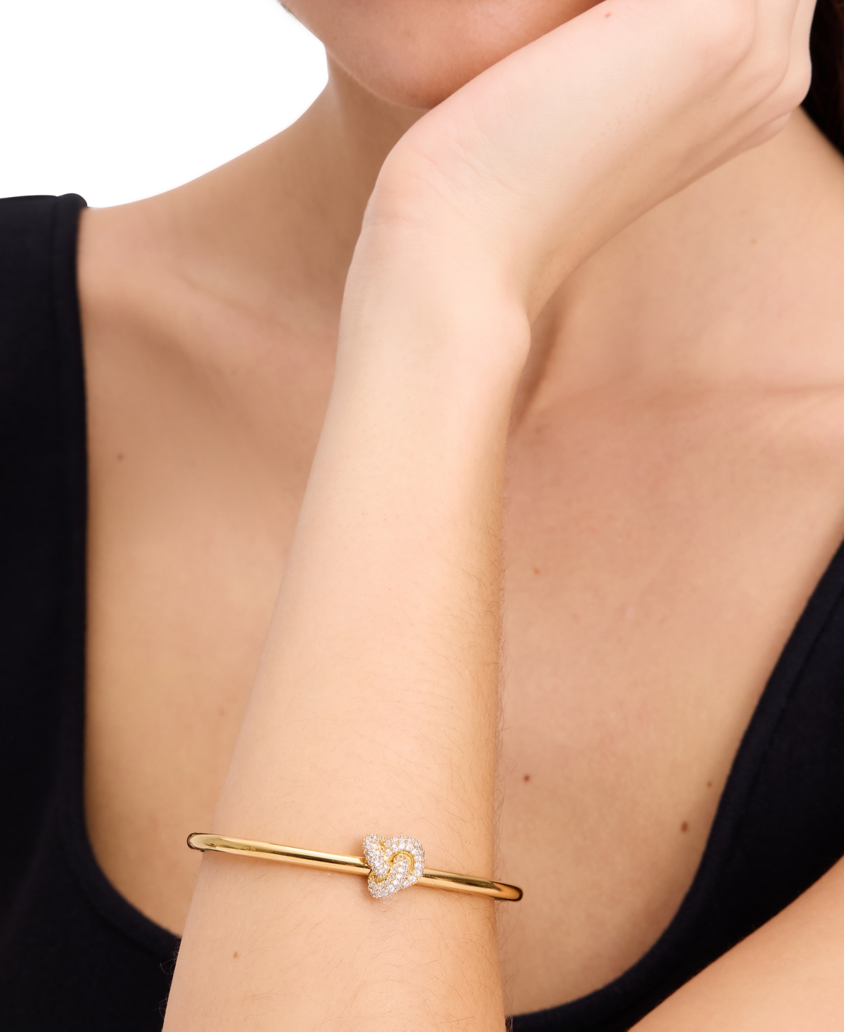Shop Kate Spade Gold-tone Pave Double Knot Bangle Bracelet