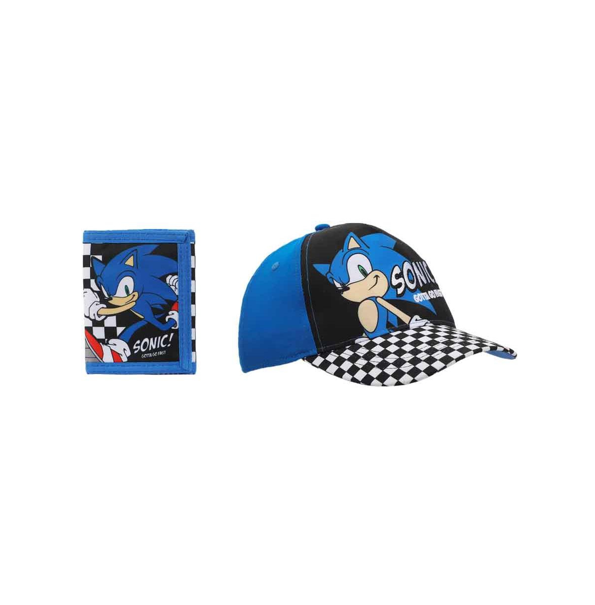 Character & Checkered Patterns 2-Piece Curved Snapback Hat & Bi-Fold Wallet Set - Sonic character  checkered