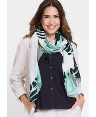 Abstract Leaf Print Tassel Scarf