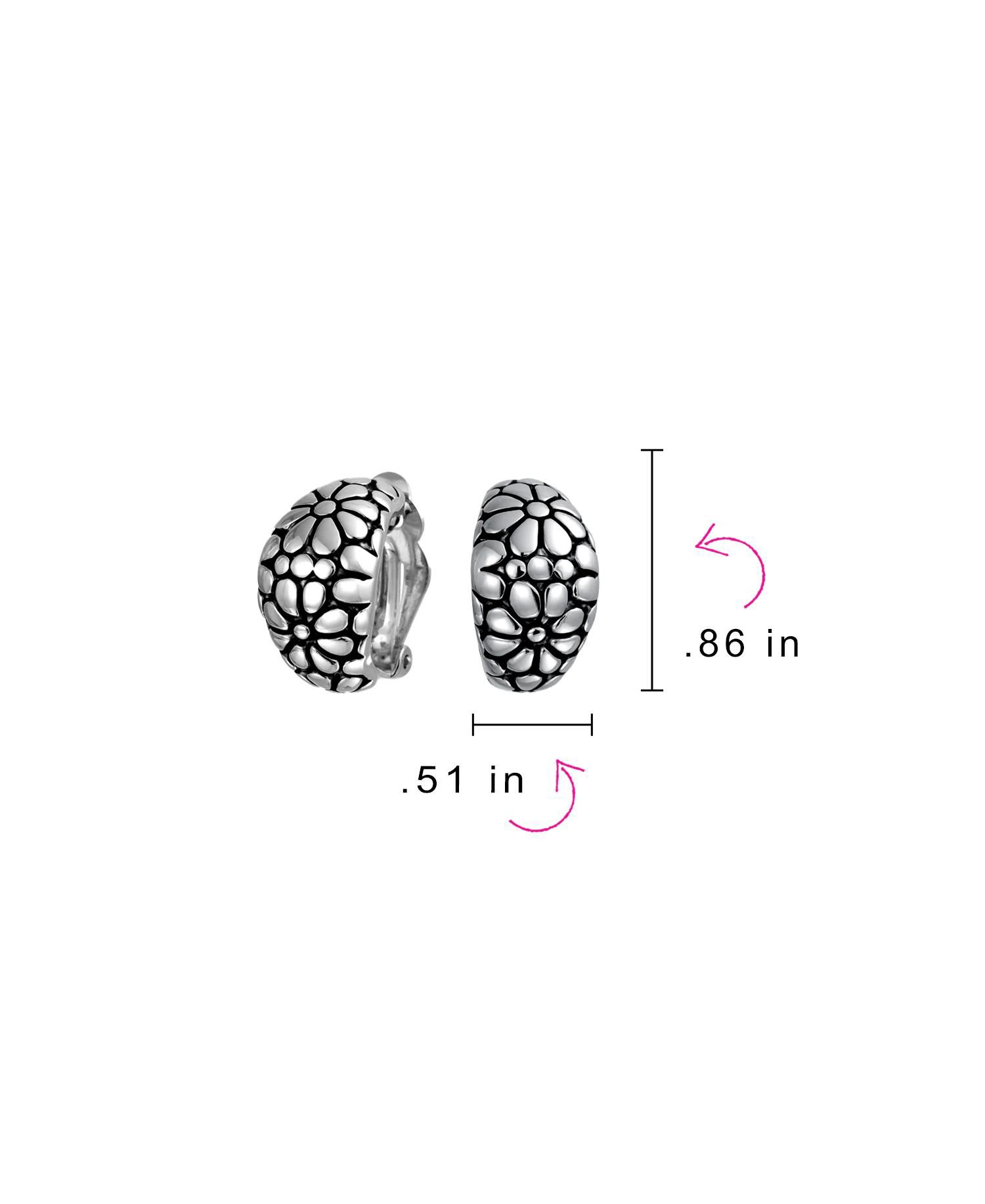 Daisy Flower Clip On Earrings Shrimp Style Oxidized Silver Plated