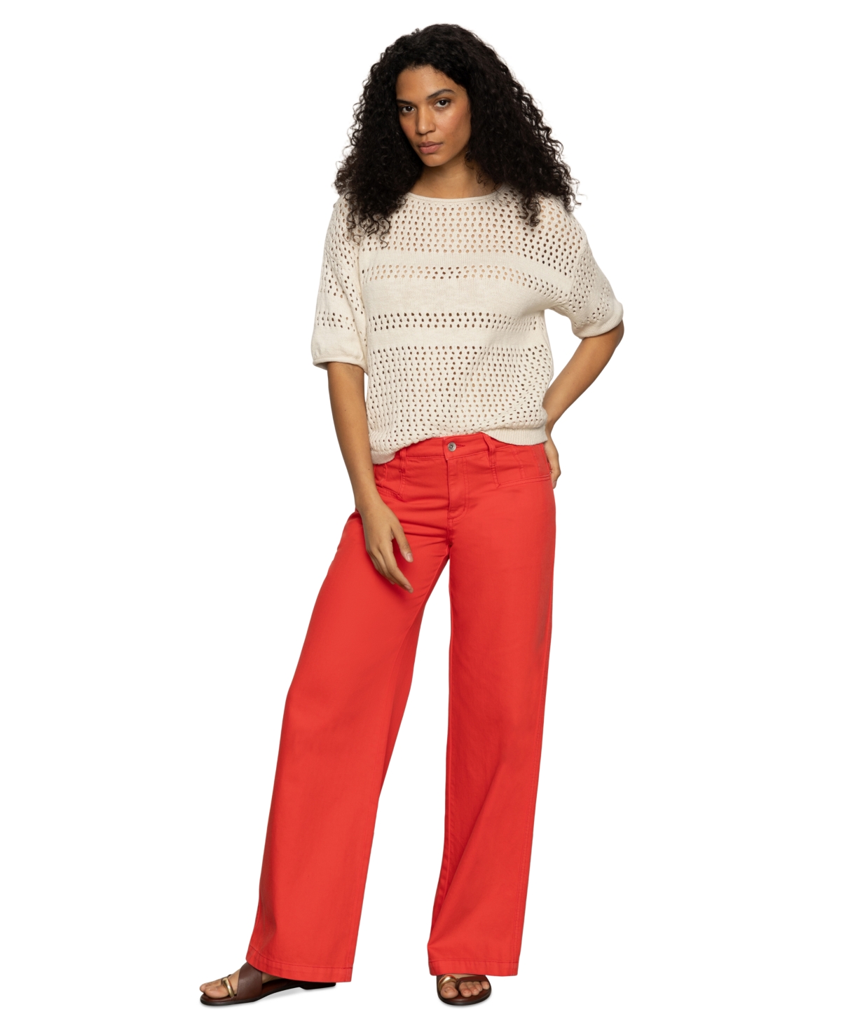 Sanctuary Stripe Open Stitch Elbow Sleeve Cotton Sweater