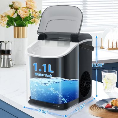 Nugget Ice Maker Countertop with Handle, 35Lbs/24Hrs,7 Mins Fast Ice Making, Stainless Steel Pellet Ice Maker with Ice Basket/Ice Scoop for Home/Bar/Party/Office