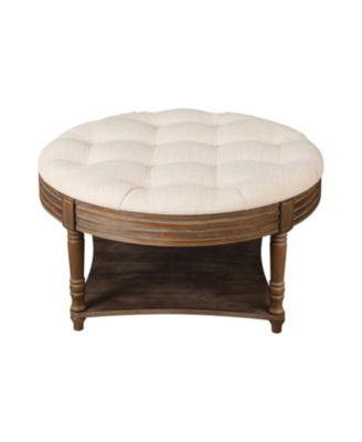 2-Tier Round Waterproof Ottoman Coffee Table with Storage
