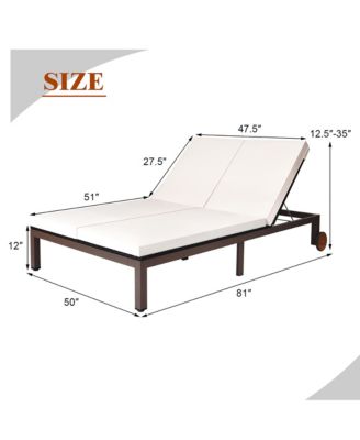 2-Person Patio Rattan Lounge Chair Chaise Recliner Adjustable Cushion