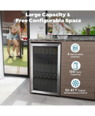 Mini Beverage Fridge — 130-Can, Adjustable Shelves, Glass Door, Digital Temp Control, LED Lights, Energy-Efficient — Home, Office, Bar, 3.2 Cu Ft