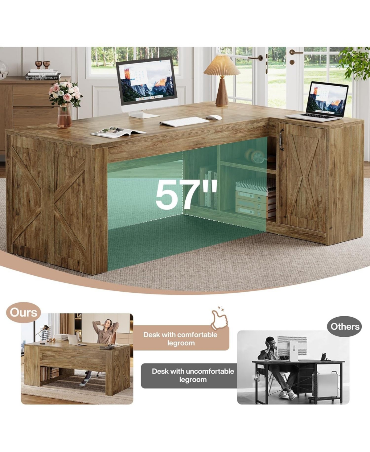 Tribesigns L-Shaped Executive Desk, Large Office Computer Table with File Cabinet, Modern Business Furniture with Storage Shelves for Home Office