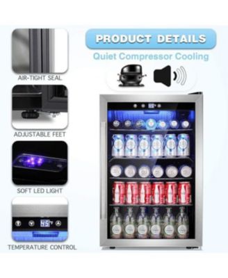 Mini Beverage Fridge with Glass Door - 145 Can Capacity, 4.4Cu.Ft Cooler for Soda, Beer or Wine, Perfect for Home, Office or Bar