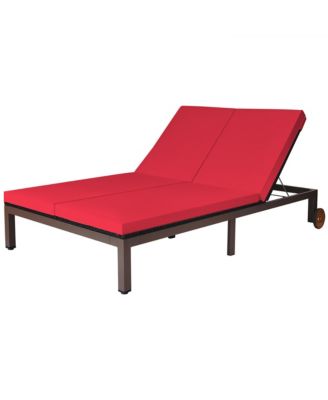 2-Person Patio Rattan Lounge Chair Chaise Recliner Adjustable Cushion