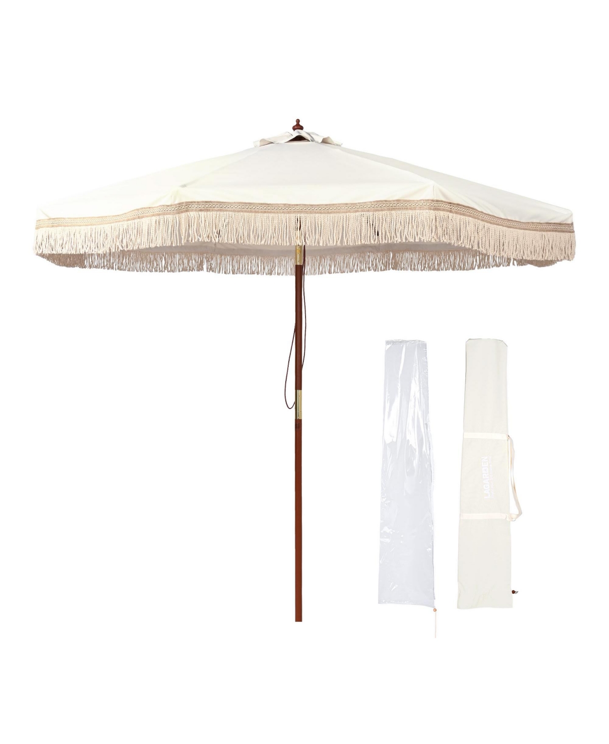 Boho 9' Fringe Patio Umbrella with Tassels UPF50+ Boho Style 5-Year-Non-Fading for Outdoor Yard Market Ivony Xchevron - Ivony