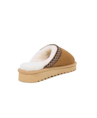 Braid Trim Shearling Slippers