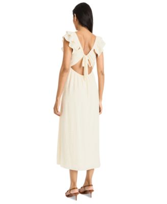 Women's Flutter-Sleeve Tie-Back Midi Dress