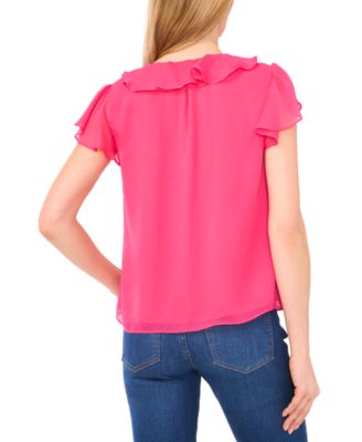 Women's Ruffle V-Neck Flutter Sleeve Top