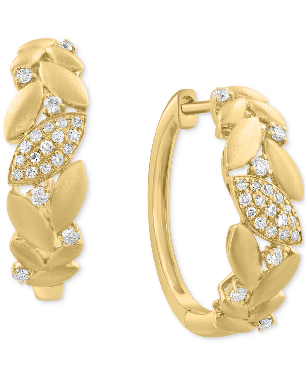 Effy Collection Effy Diamond & Polished Navette Small Hoop Earrings (1/5 Ct. T.w.) In 14k Gold, 0.7"