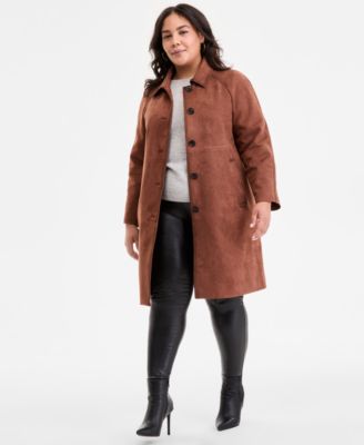 BCBGMAXAZRIA - Plus Size Button-Front Faux-Suede Jacket