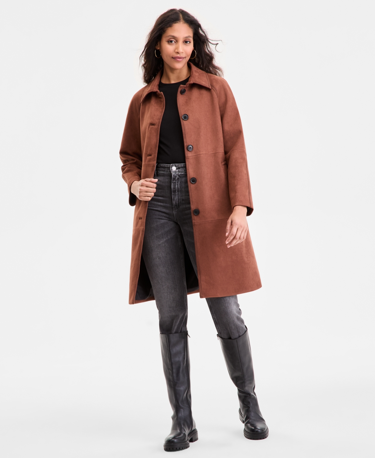 Bcbgmaxazria Women's Button-front Faux-suede Jacket In Brown
