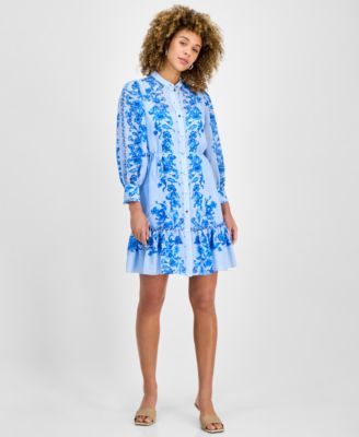 julia jordan - Women's Printed Button-Front Belted Dress
