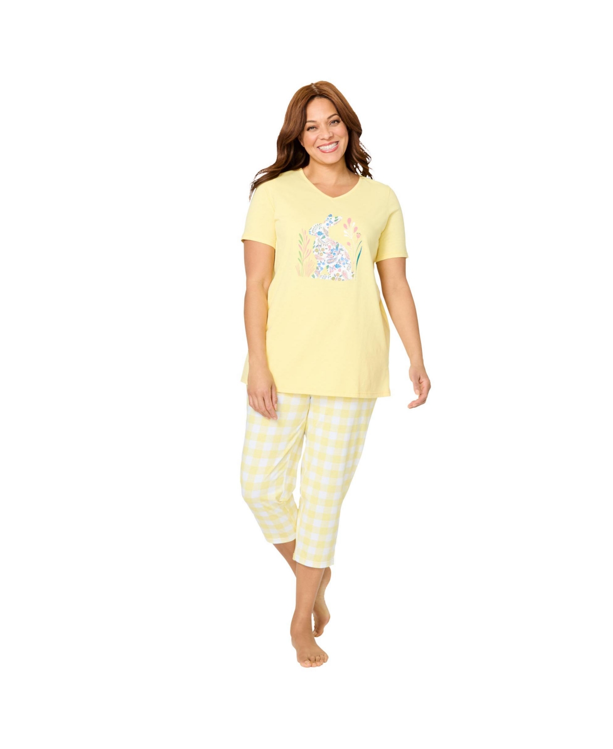 Only Neccessities Plus Size Only Necessities Capri Pajamas - Yellow bunny