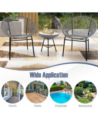 3 PCS Wicker Conversation Bistro Set Acapulco Chair Set with Tempered Glass Table