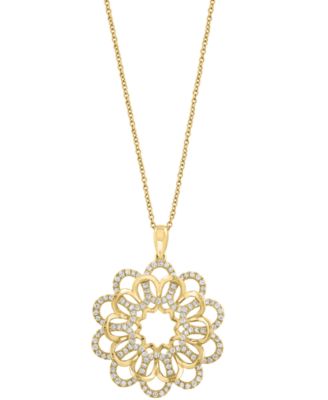 EFFY&reg; Diamond Openwork Flower Pendant Necklace (3/4 ct. t.w.) in 14k Gold, 17" + 1" extender