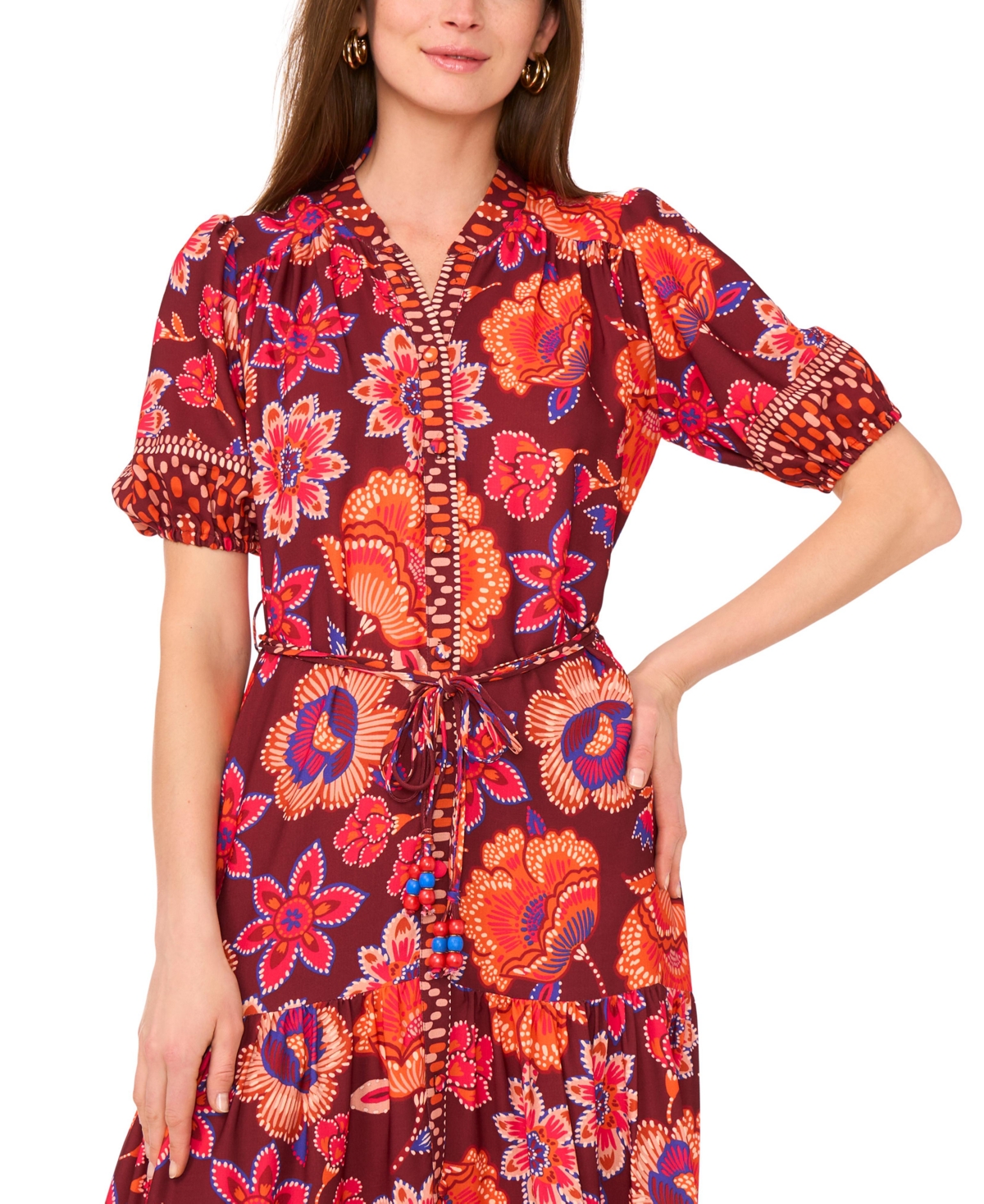 Vince Camuto Puff Sleeve Tiered Maxi Dress In Multi