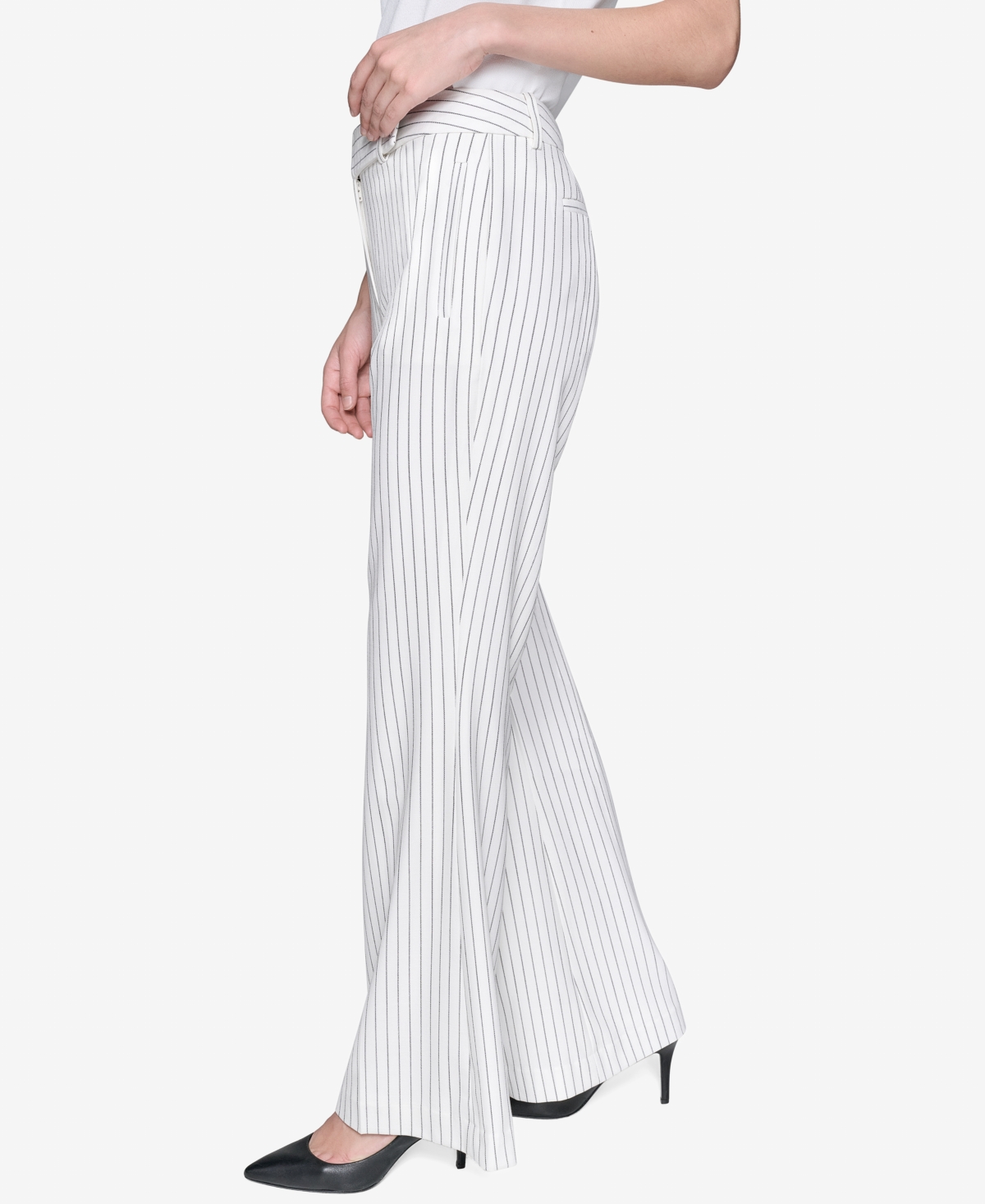 Karl Lagerfeld Women's Pinstripe Full Wide- Leg Pants In Pattern