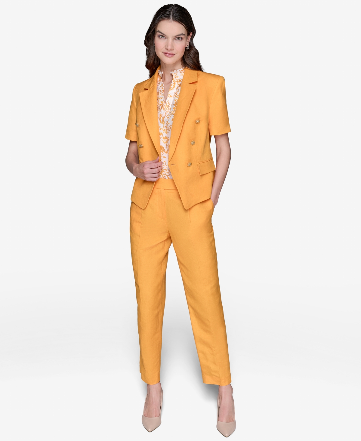 Karl Lagerfeld Women's Linen-blend Short-sleeve Double-breasted Jacket