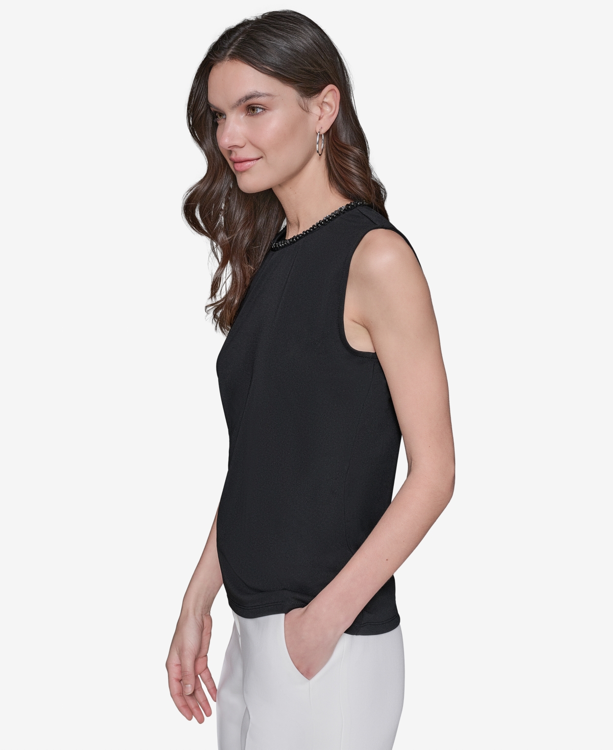 Shop Karl Lagerfeld Women's Bead-trim Sleeveless Top