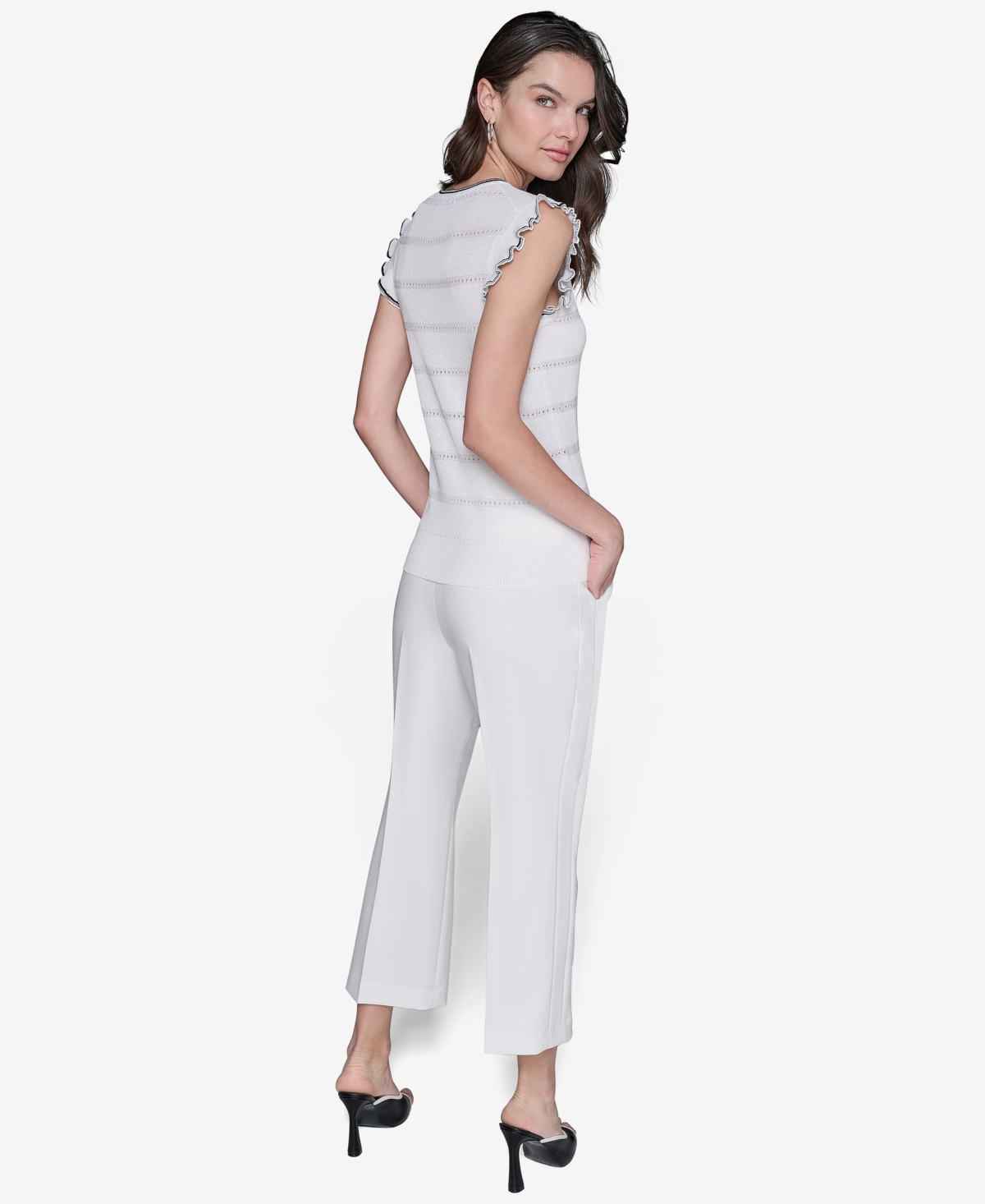 Shop Karl Lagerfeld Women's Pointelle Knit Sleeveless Top
