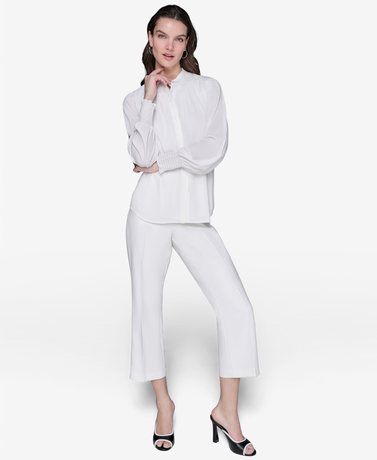 Karl Lagerfeld Women's Blouson-sleeve Button-front Blouse