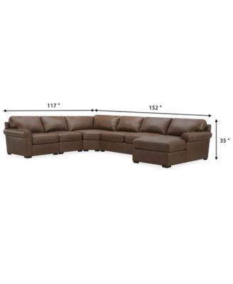 Radley Roll Arm 152" 5-Pc. Leather Wedge Corner Chaise Sectional, Exclusively at Macy's