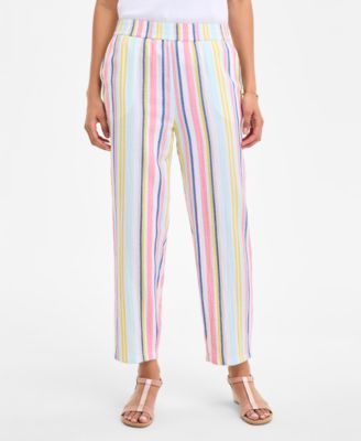 Women's Striped Cotton Gauze Pull-On Pants, Exclusively at Macy's