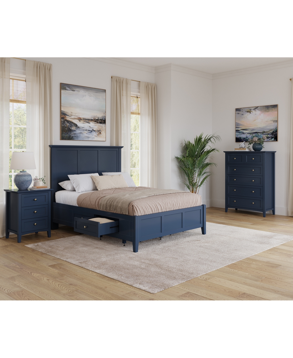 Macy's Hedworth California King Storage 3-pc. Set (bed, Chest & Nightstand) In Blue