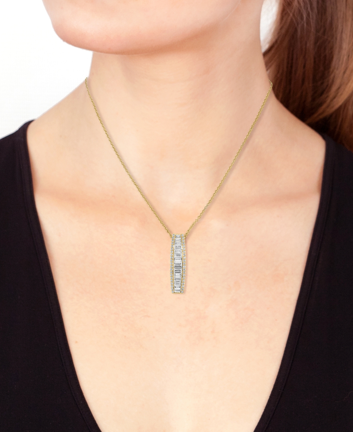 EFFY COLLECTION EFFY LAB GROWN DIAMOND ROUND & BAGUETTE LINEAR DROP PENDANT NECKLACE (1-3/8 CT. T.W.) IN 14K GOLD, 1 