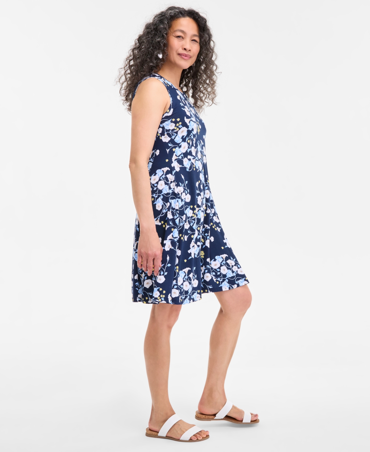 Style & Co Petite Floral-print Sleeveless Flip Flop Dress, Exclusively At Macy's In Blue