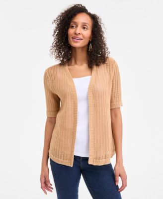 Style & Co - Women's Cotton Open-Front Elbow-Sleeve Cardigan