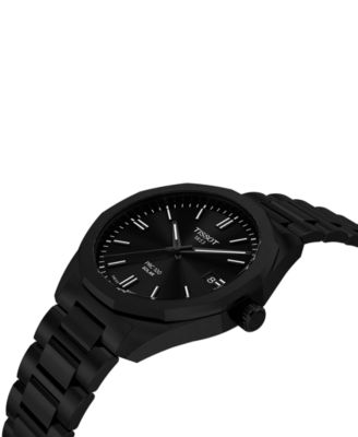 Men's Swiss PRC 100 Solar Quartz Black-Tone Stainless Steel Bracelet Watch 39mm